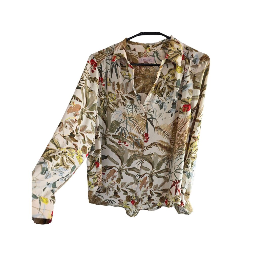 PHILOSOPHY Republic Clothing Tropical Jungle Palm Leaf Button Up Blouse M
